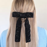 Black Beaded Hair Bow Barrette | Hand-Stitched