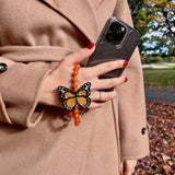 Hand-painted Monarch Butterfly Gemstone Bracelet Phone Chain