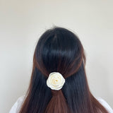 White Rosette Satin Flower Hair Clip