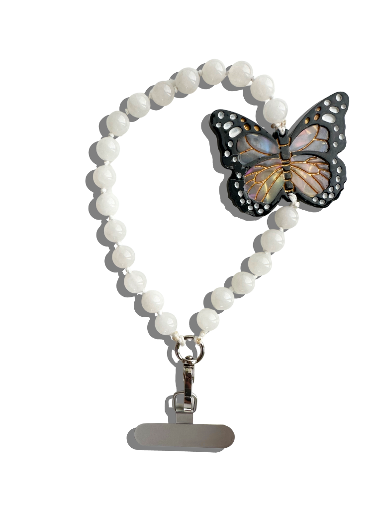 Hand-painted Monarch Butterfly Gemstone Bracelet Phone Chain