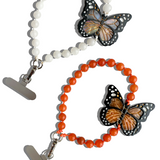 Hand-painted Monarch Butterfly Gemstone Bracelet Phone Chain