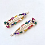 2pc Rainbow Gems + Pearls Barrette Hair Clip Set